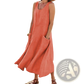 Sleeveless Linen A-line Maxi Dress with Pockets