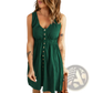 Sleeveless v Neck Button Front a Line Dress