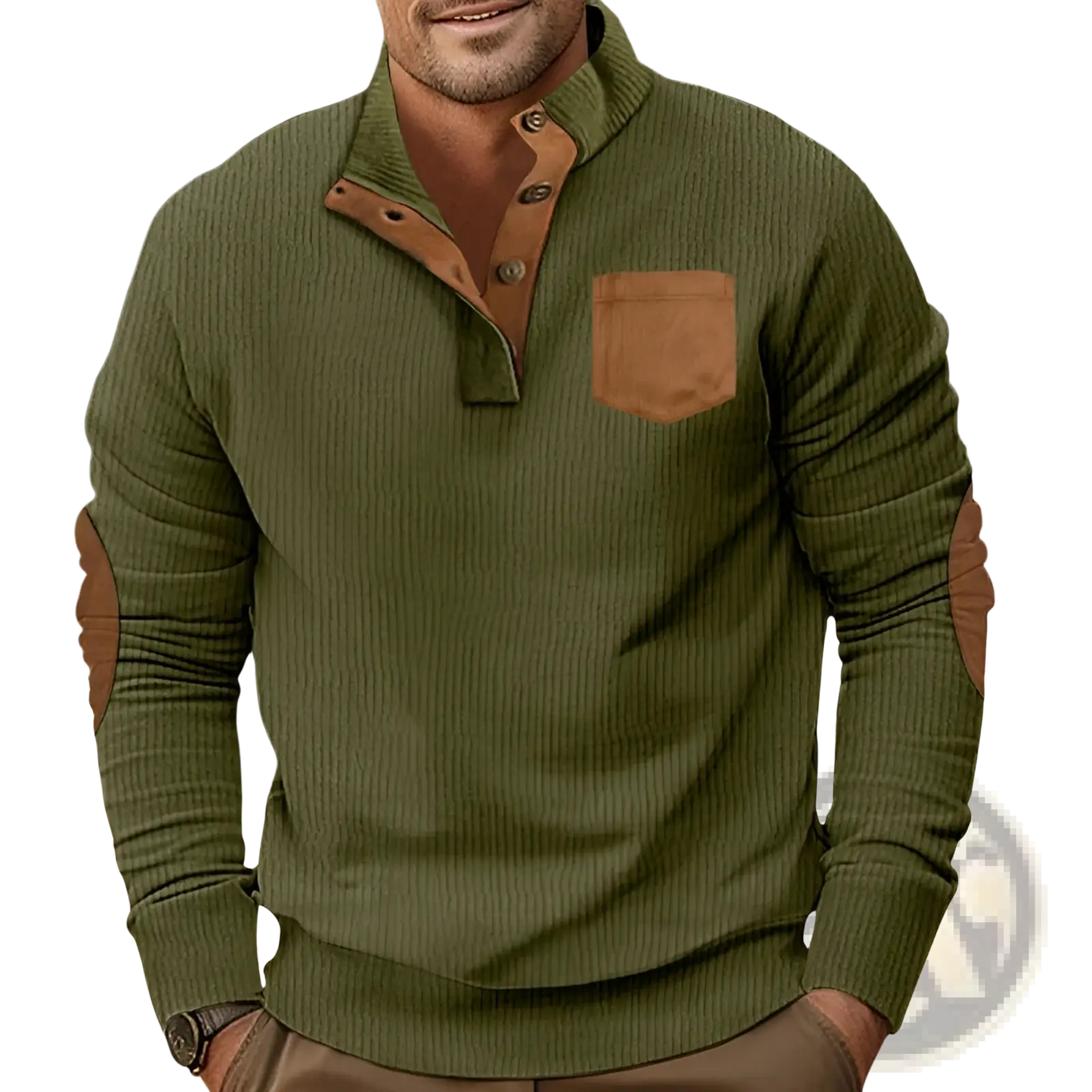 Slim Fit Corduroy Patchwork Pullover with Contrast Accents