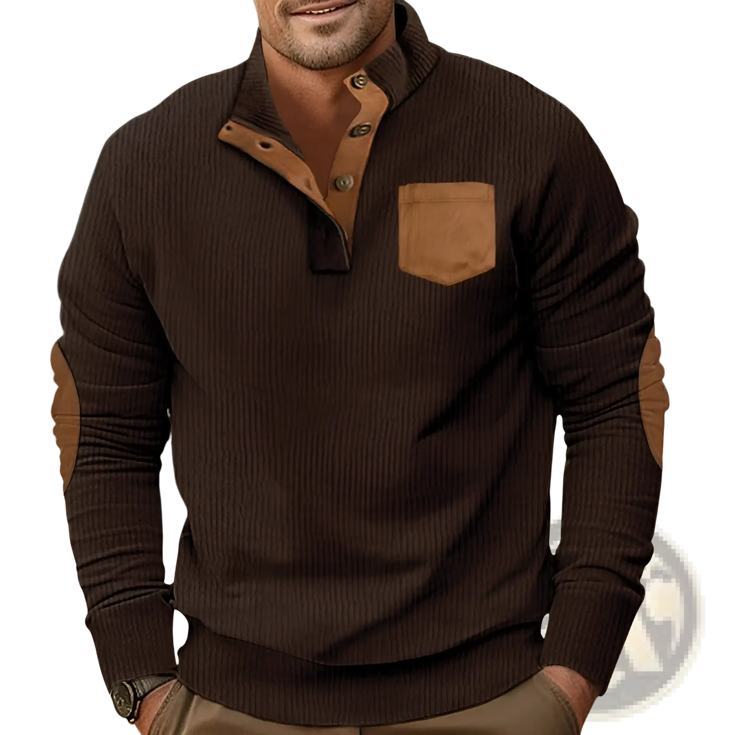 Slim Fit Corduroy Patchwork Pullover with Contrast Accents