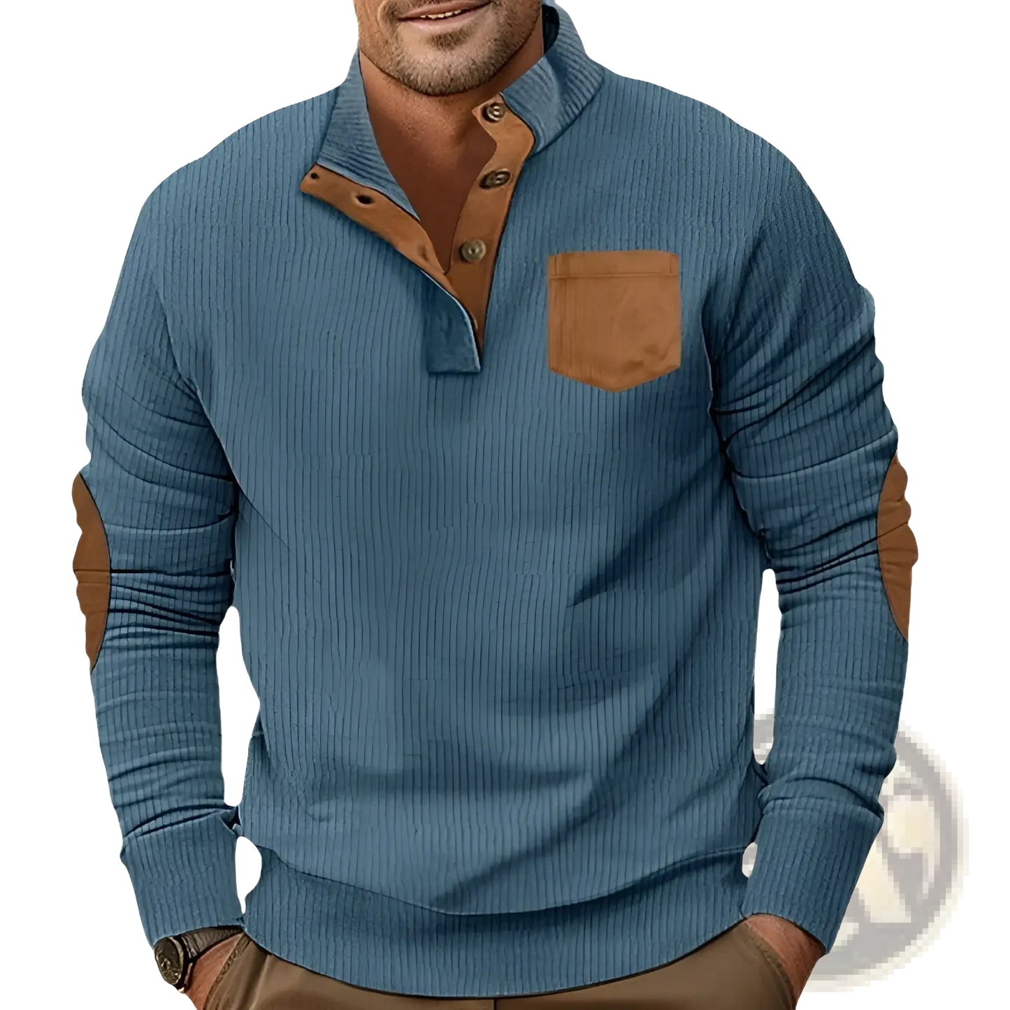 Slim Fit Corduroy Patchwork Pullover with Contrast Accents