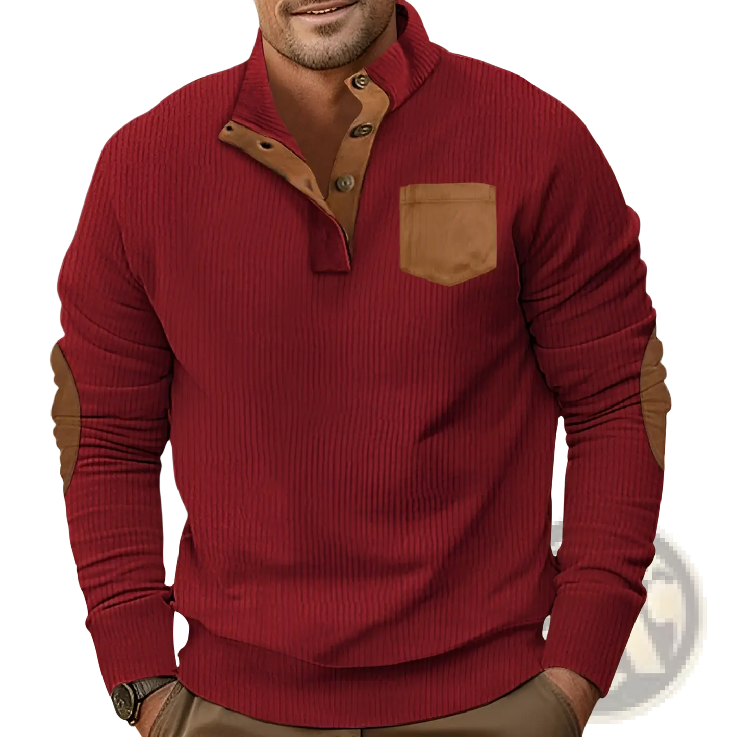 Slim Fit Corduroy Patchwork Pullover with Contrast Accents