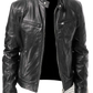 Slim Fit Pu Leather Motorcycle Jacket with Zippers
