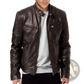 Slim Fit Pu Leather Motorcycle Jacket with Zippers