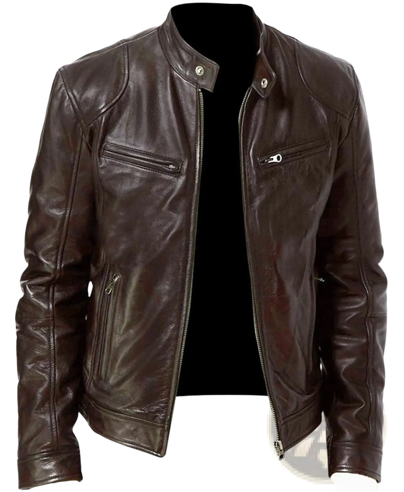 Slim Fit Pu Leather Motorcycle Jacket with Zippers
