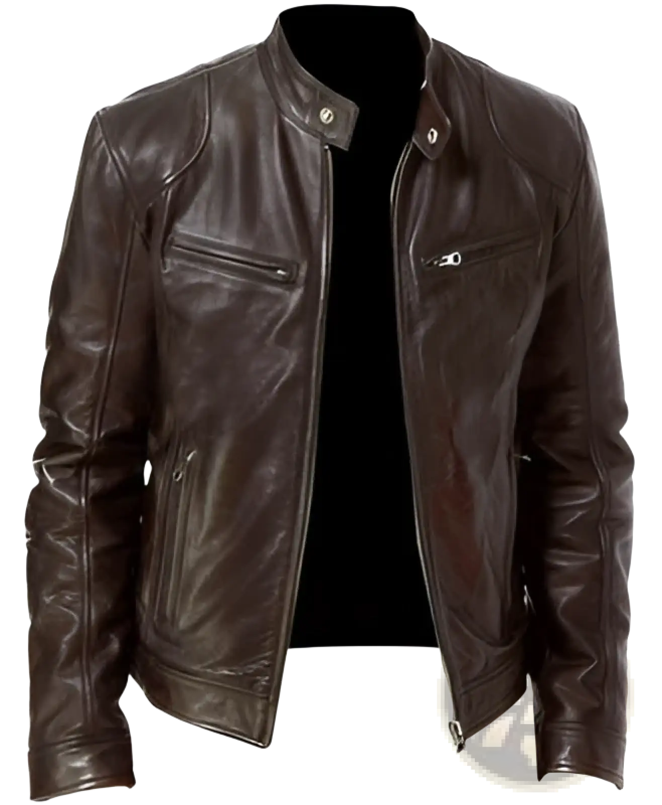 Slim Fit Pu Leather Motorcycle Jacket with Zippers