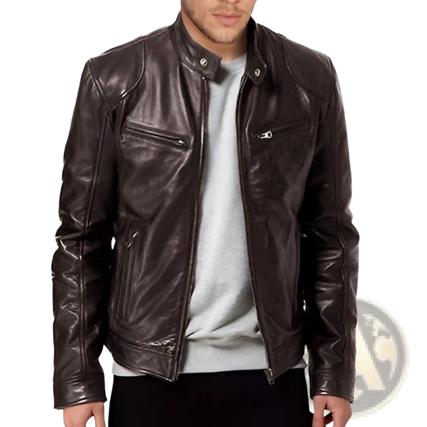 Slim Fit Pu Leather Motorcycle Jacket with Zippers