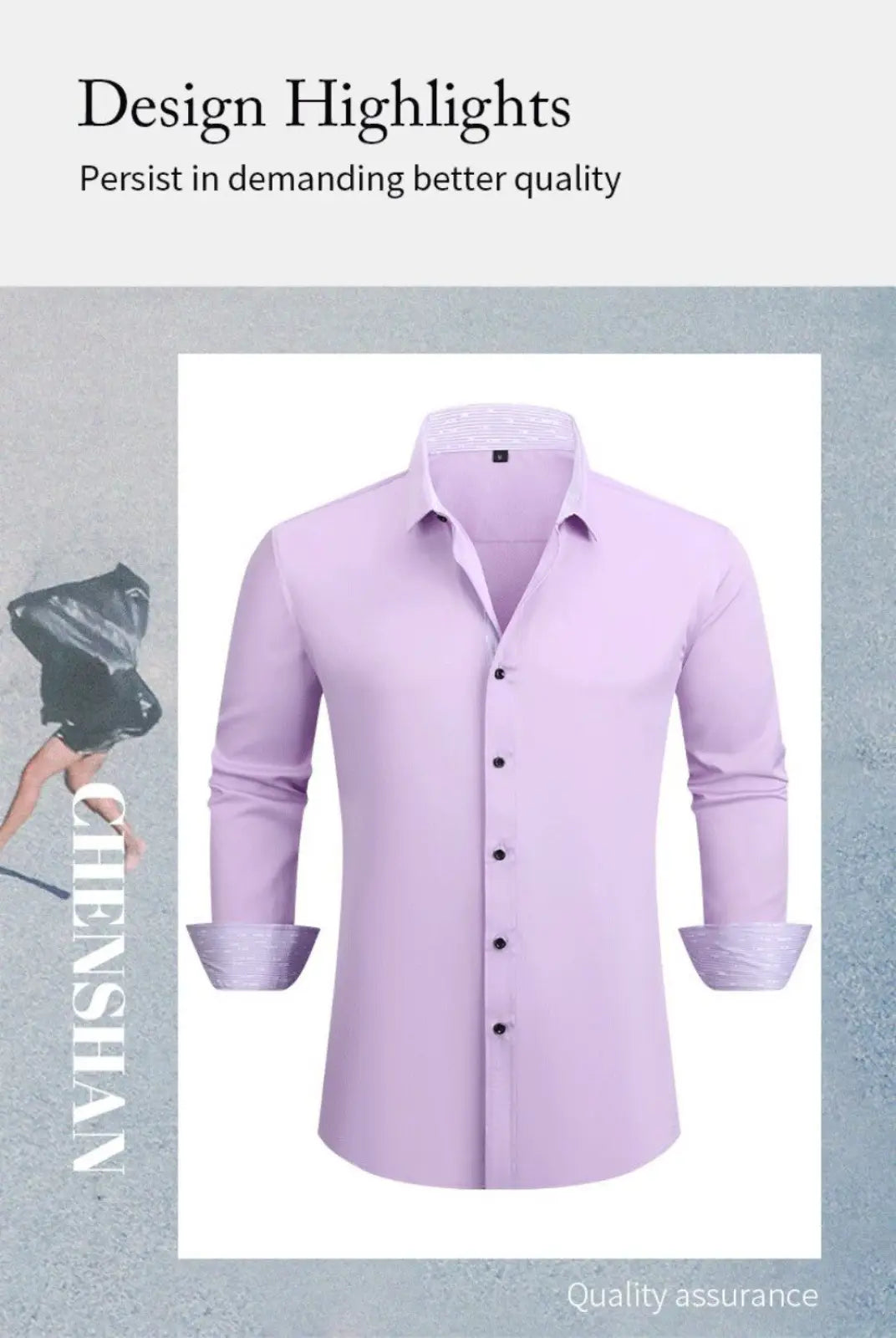 Slim Fit Wrinkle Resistant Contrast Trim Dress Shirt