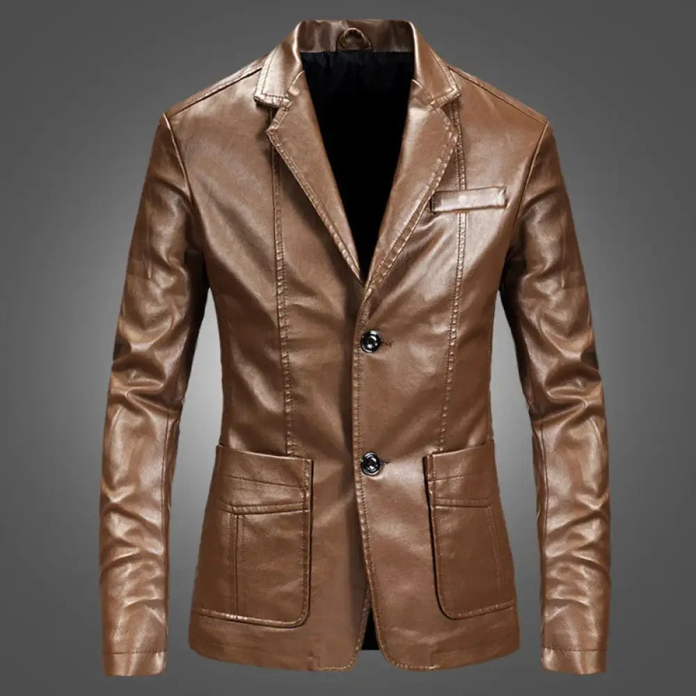 Men's Slim Fit Lightweight Leather Blazer Jacket