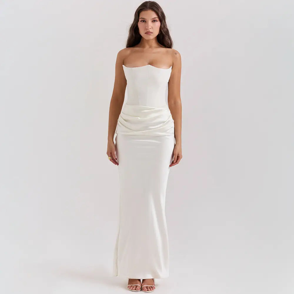 Satin Strapless Backless Mermaid Evening Gown