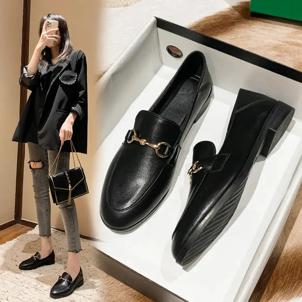 Women's Horsebit Leather Loafers with Silver Buckle