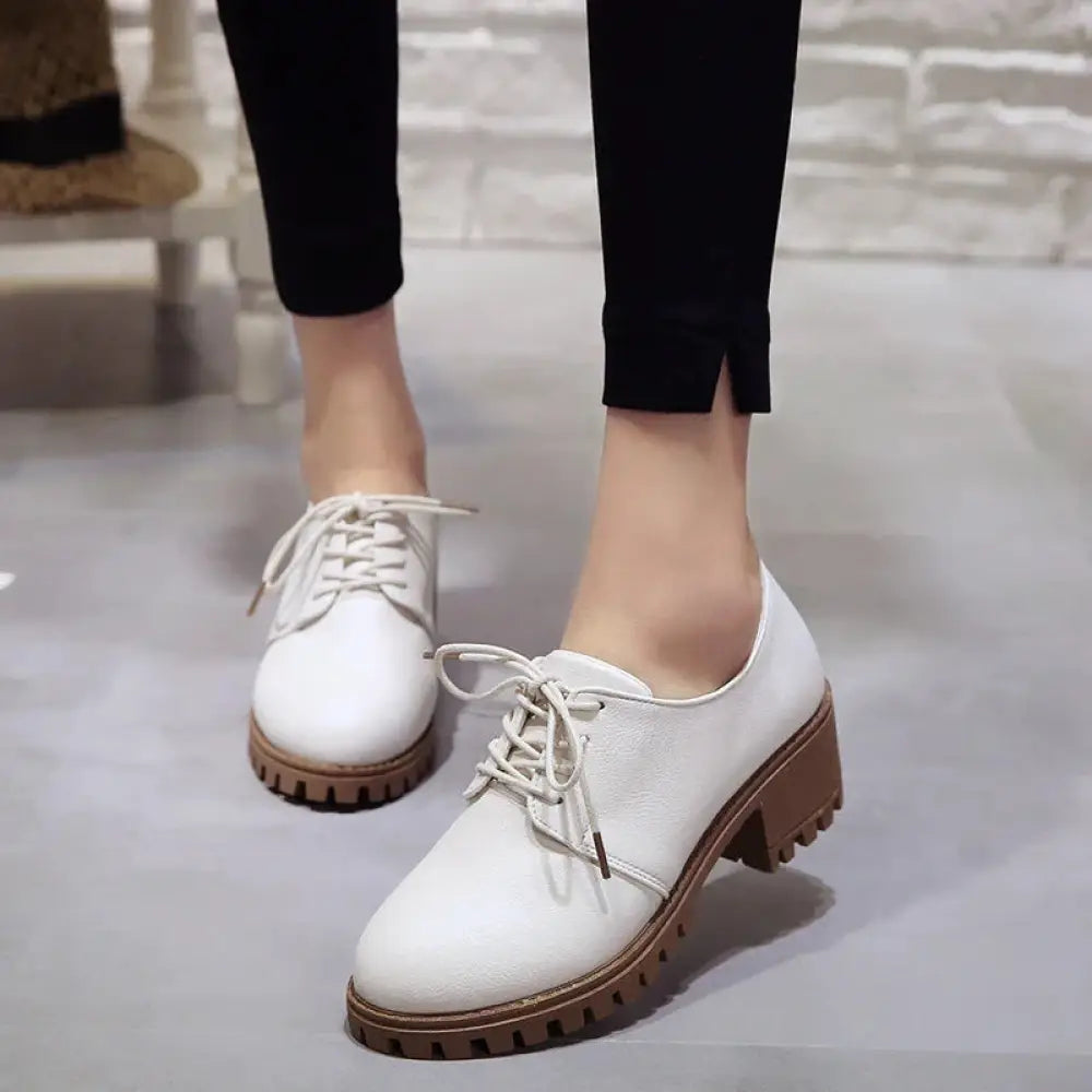 Women's Lace Up Leather Oxford Shoes with Chunky Sole