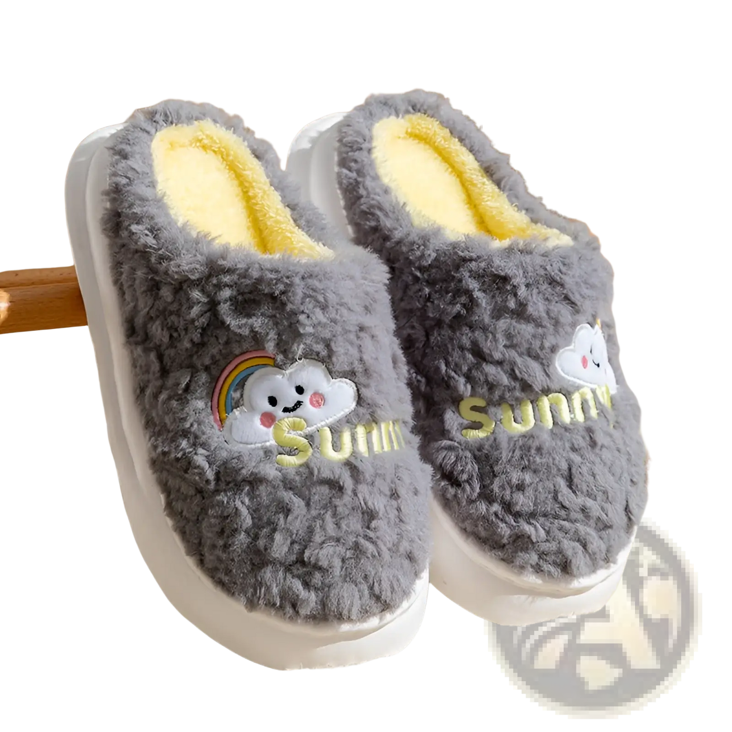 Smiling Cloud and Rainbow Plush Cotton Slippers