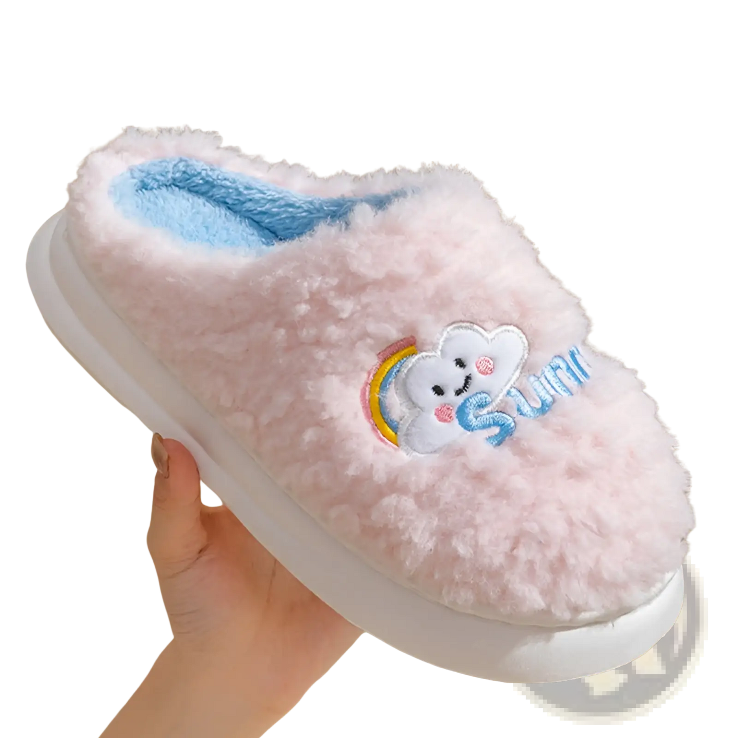 Smiling Cloud and Rainbow Plush Cotton Slippers