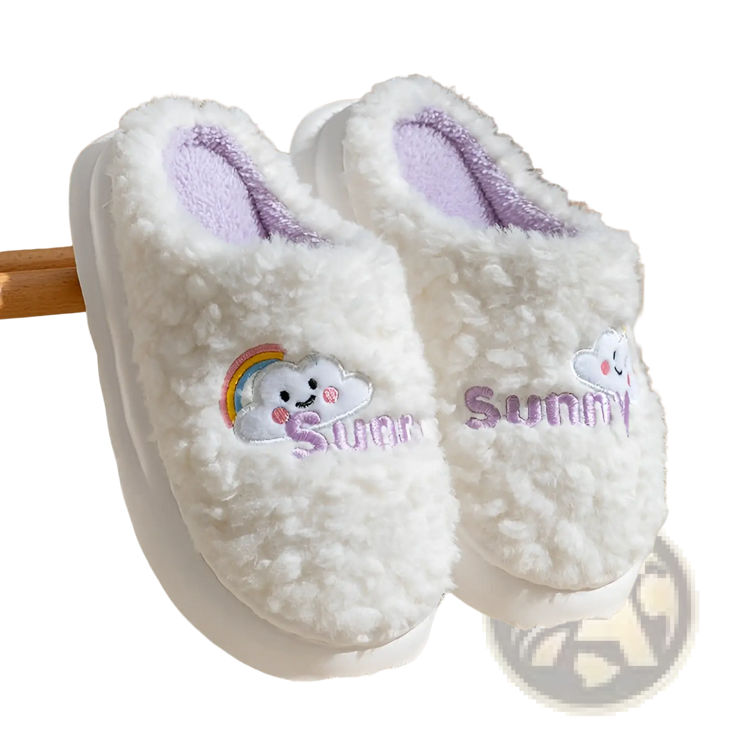 Smiling Cloud and Rainbow Plush Cotton Slippers