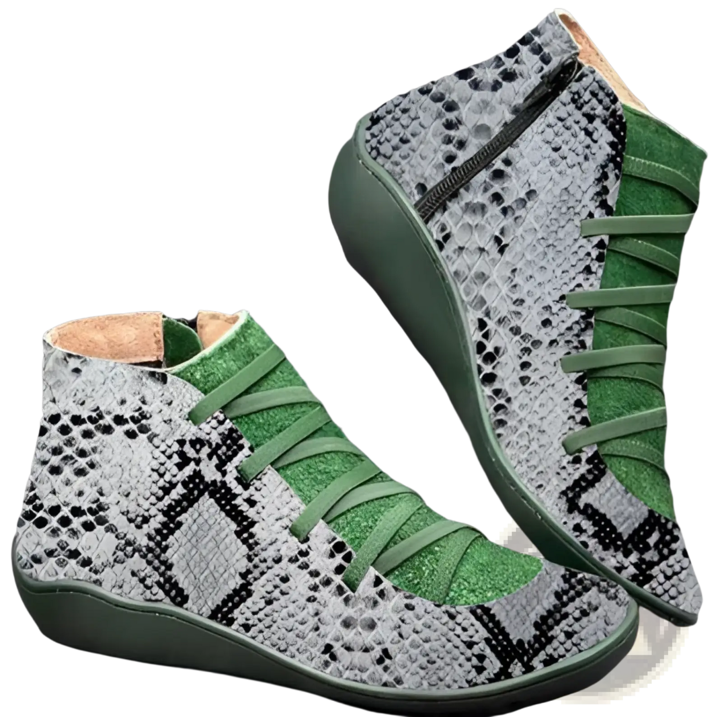 Snake Print Wedge Ankle Boots for Women