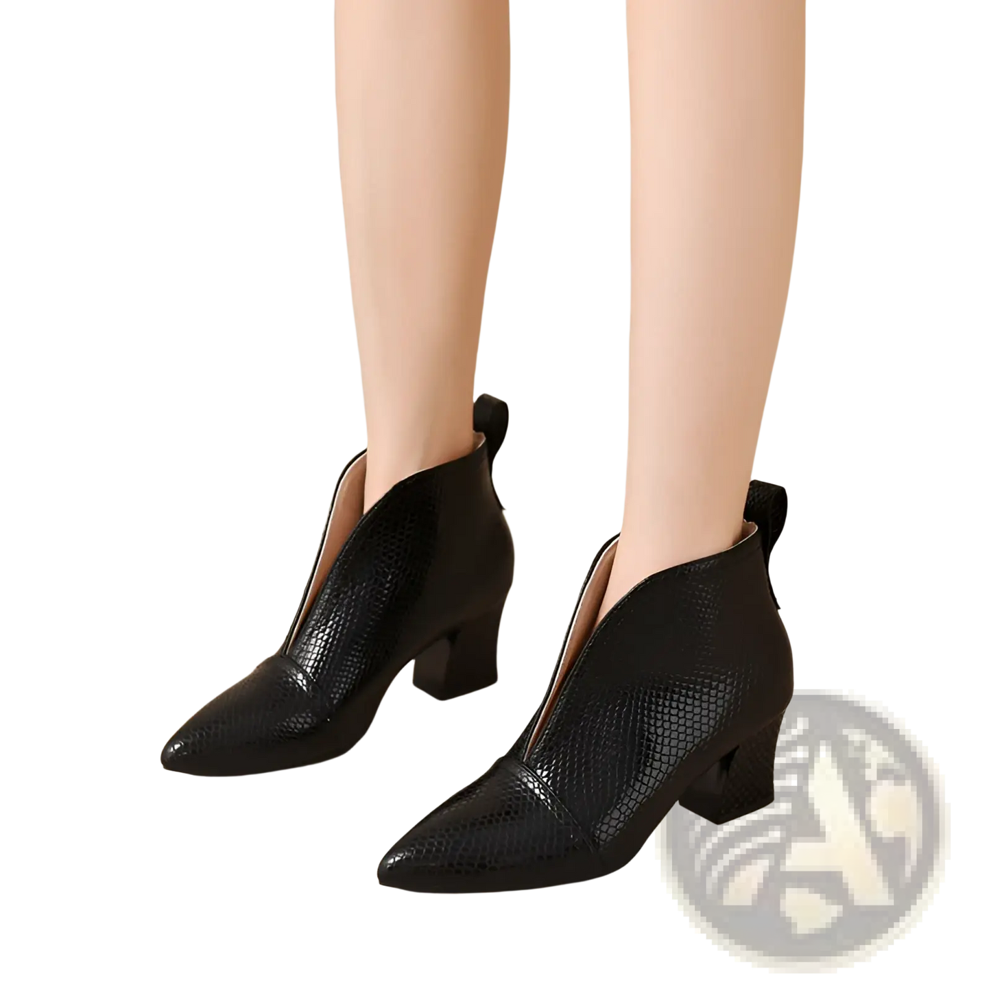 Snakeskin Ankle Boots with v Cut Pointed Toe Heel