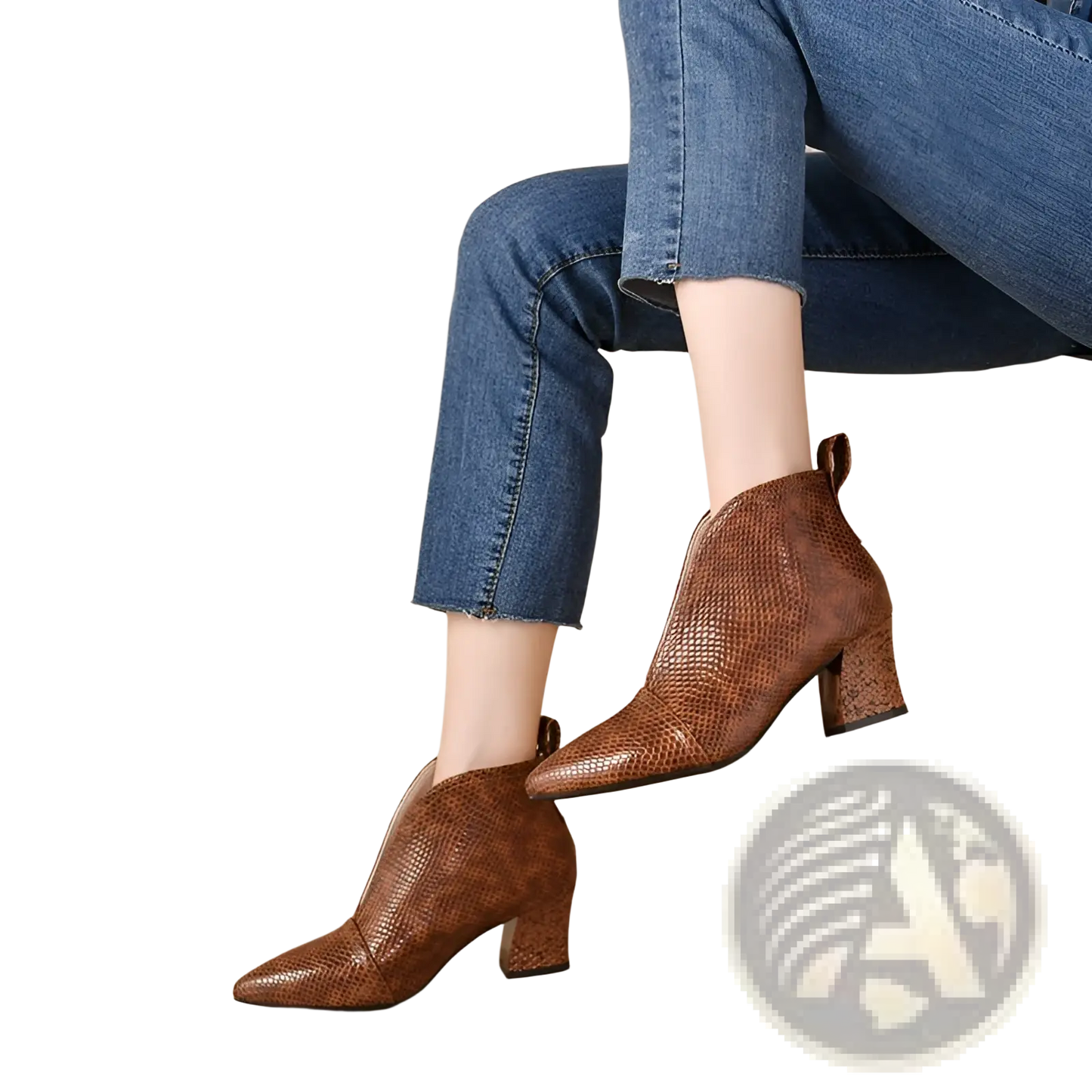 Snakeskin Ankle Boots with v Cut Pointed Toe Heel