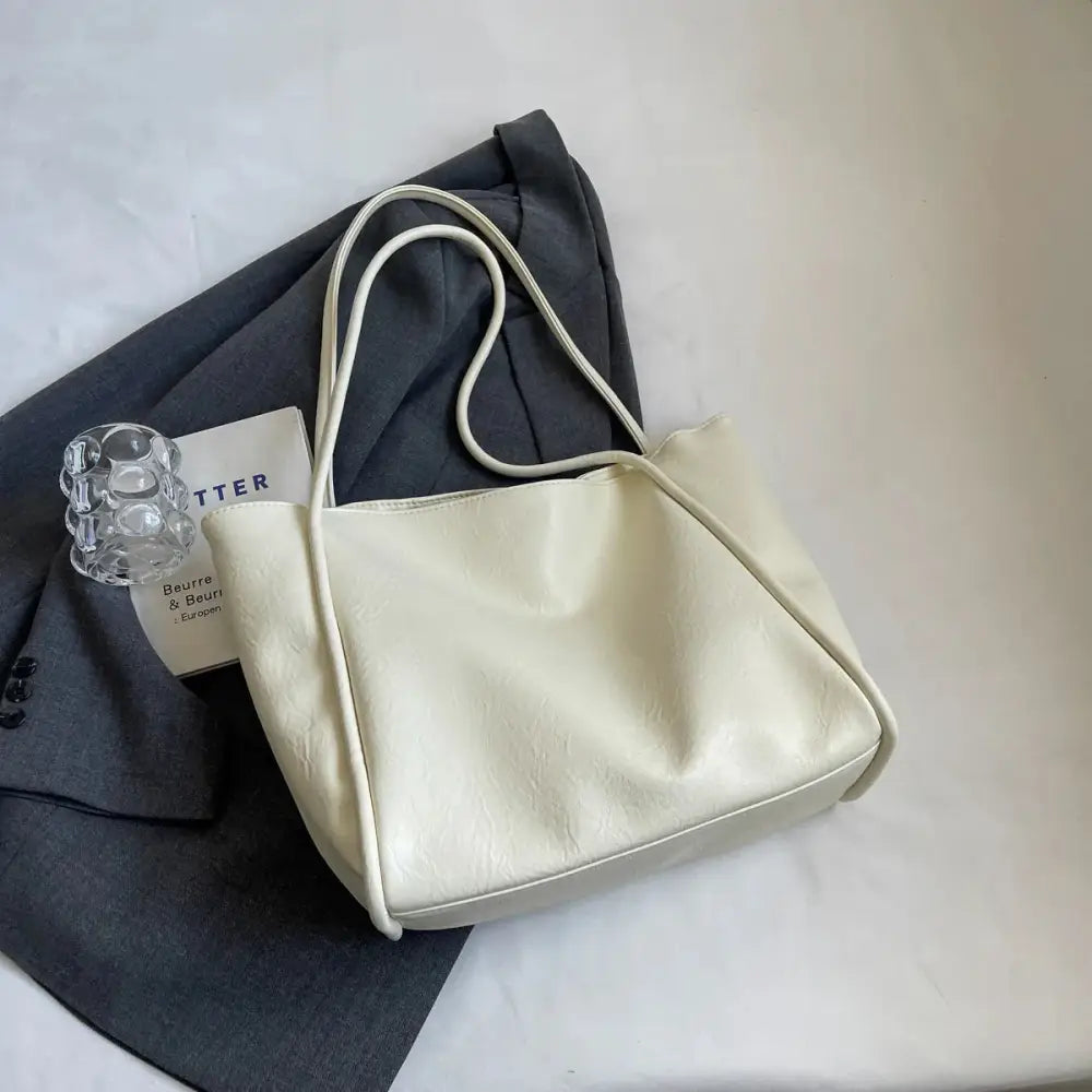 Large Faux Leather Minimalist Commuter Tote Bag