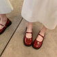 Women's French Vintage Leather Square Toe Mary Jane Flats