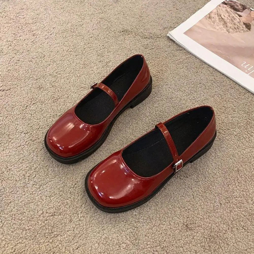 Women's French Vintage Leather Square Toe Mary Jane Flats