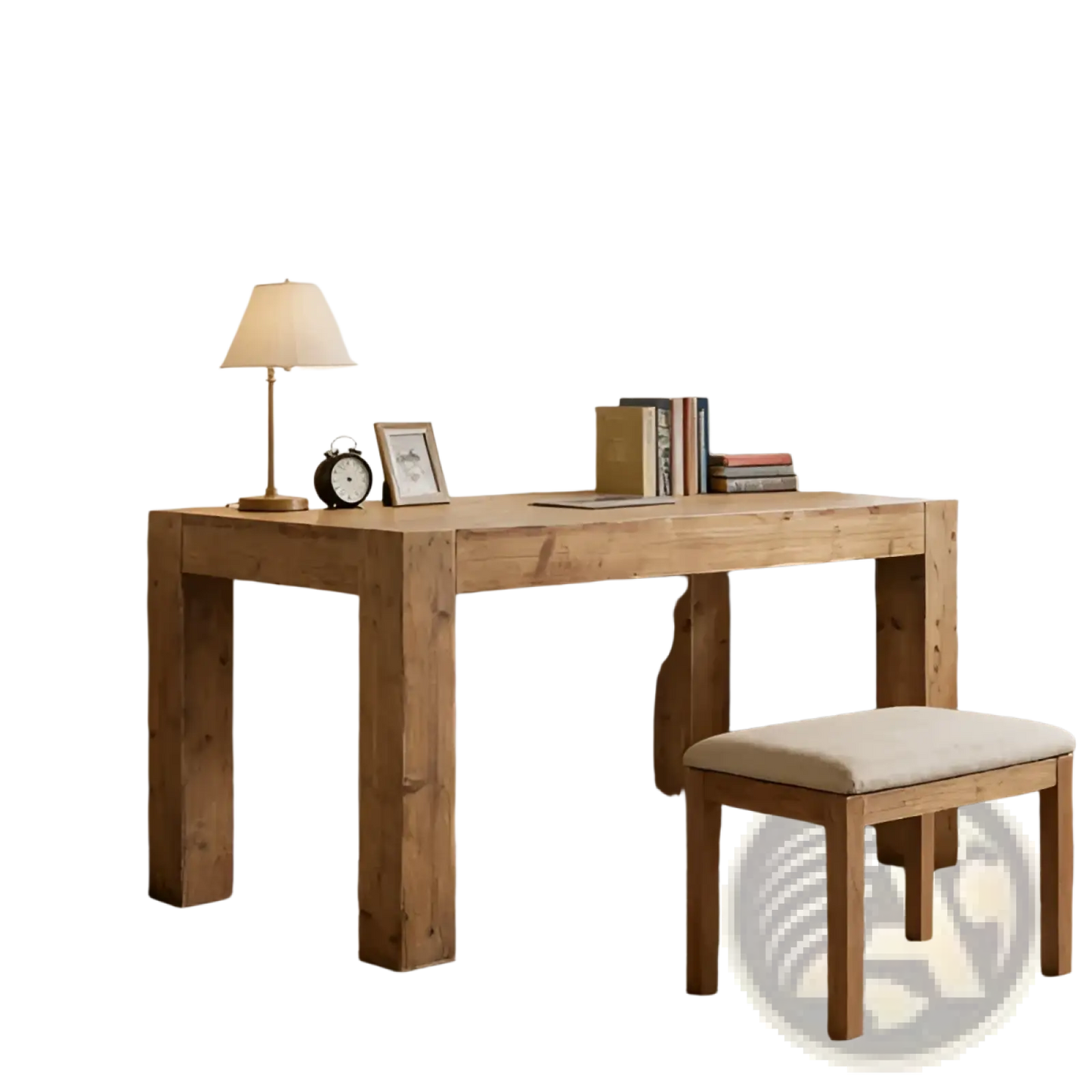 Solid Oak Rustic Executive Desk with Stool 63 Inch