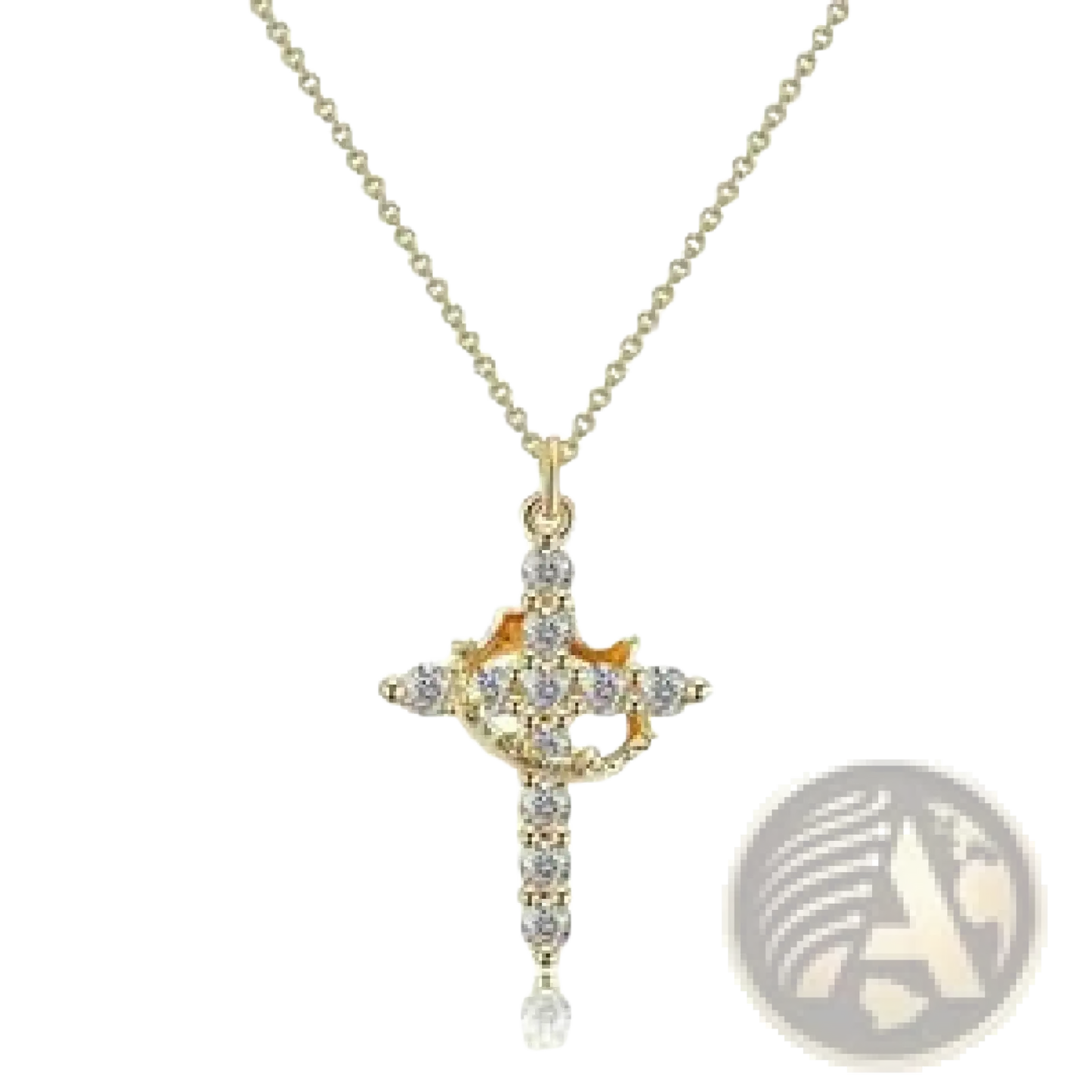 Sparkling Layered Crown and Cross Pendant Necklace