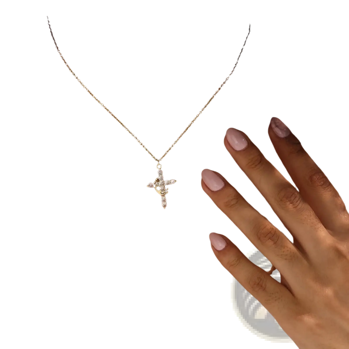 Sparkling Layered Crown and Cross Pendant Necklace