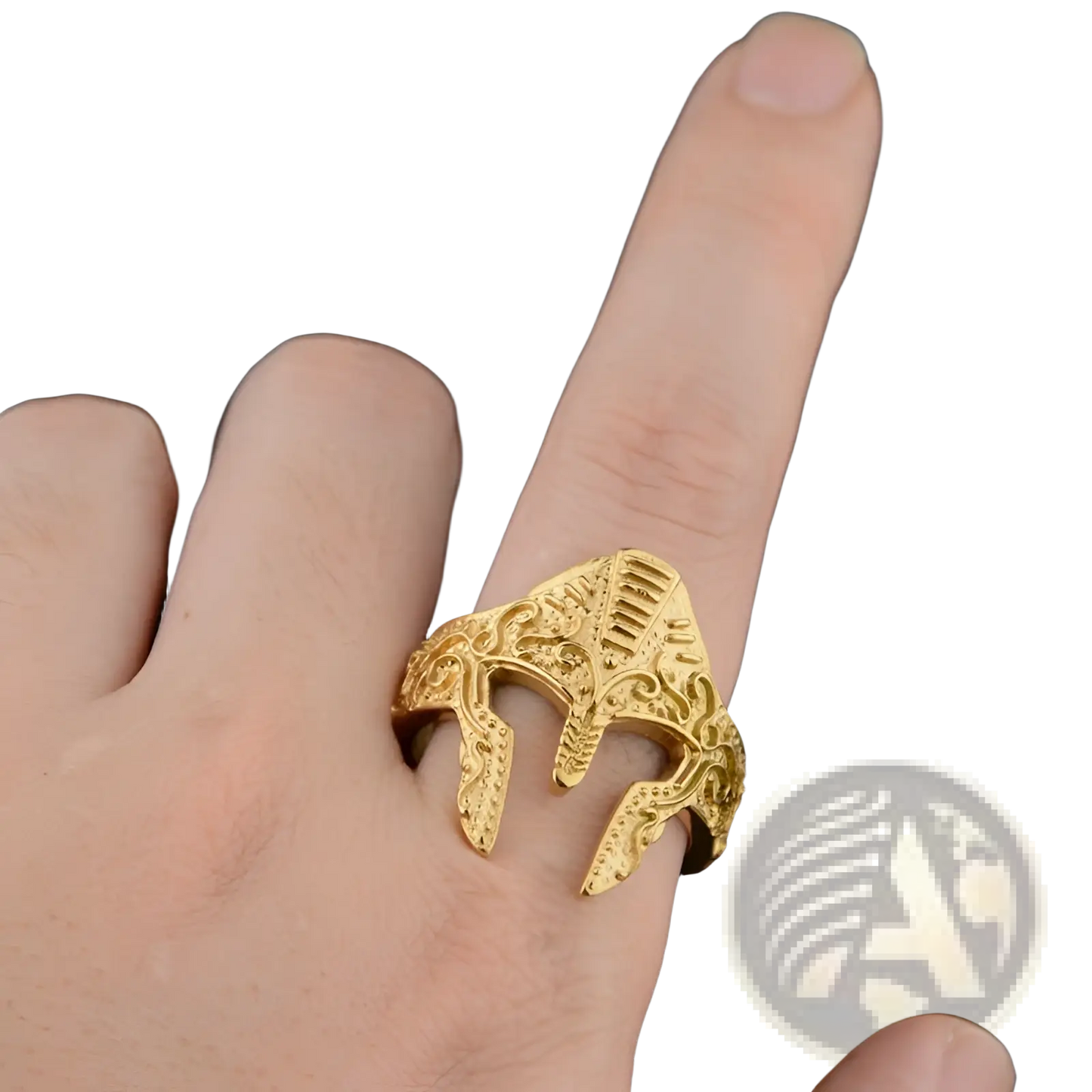 Spartan Warrior Helmet Engraved Stainless Steel Ring