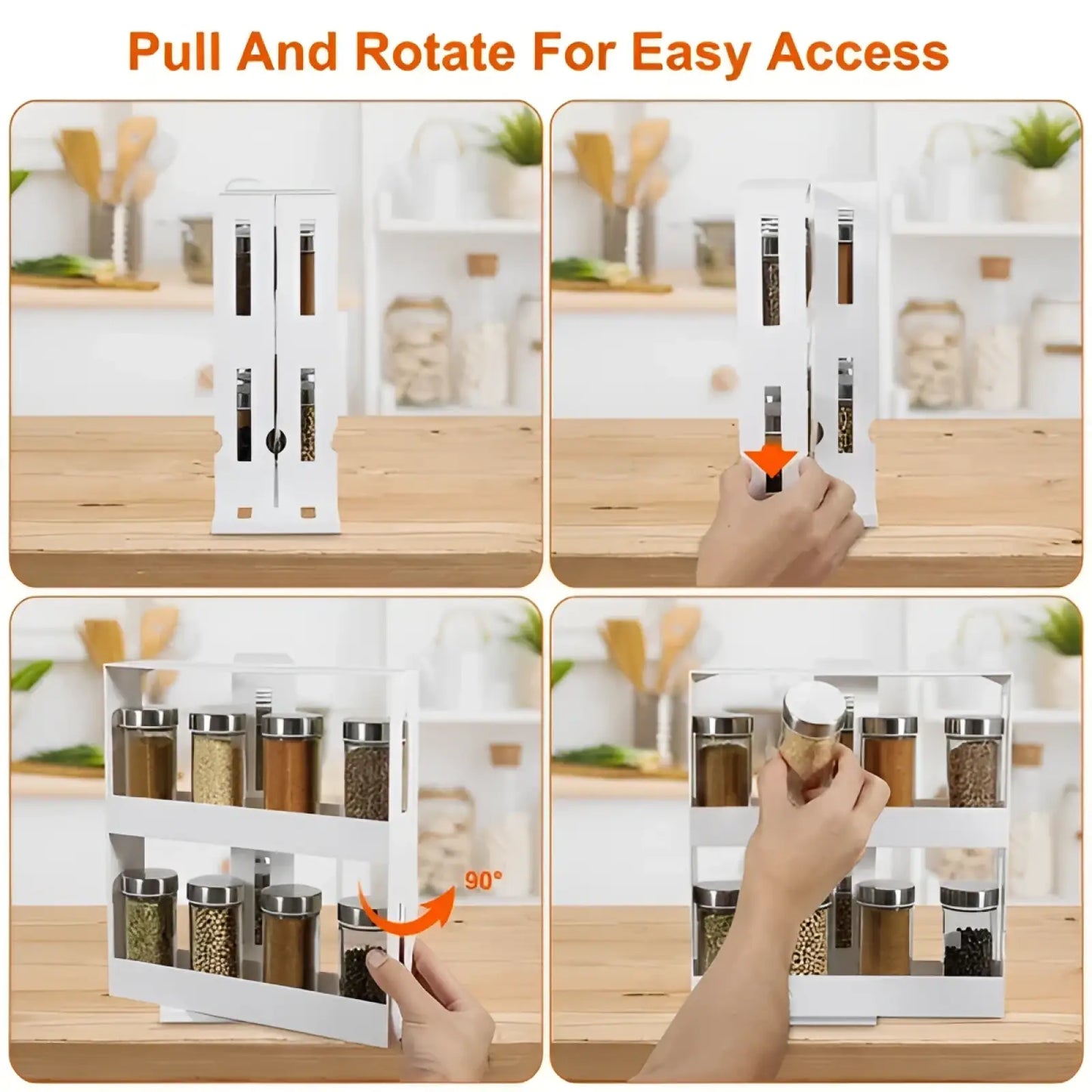 Spice Rack Swivel Cabinet Organizer Two Tier White