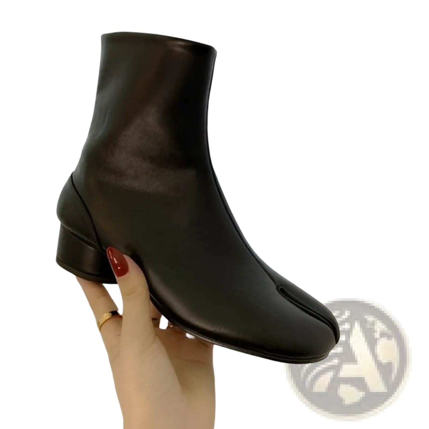 Split Toe Tabi High Heel Leather Ankle Boots