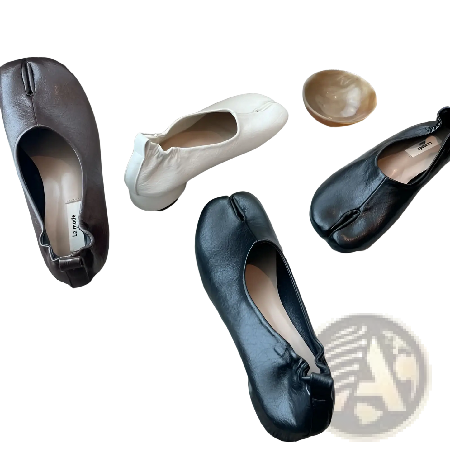 Split Toe Tabi Leather Pumps Mid Heel Horseshoe Shoes