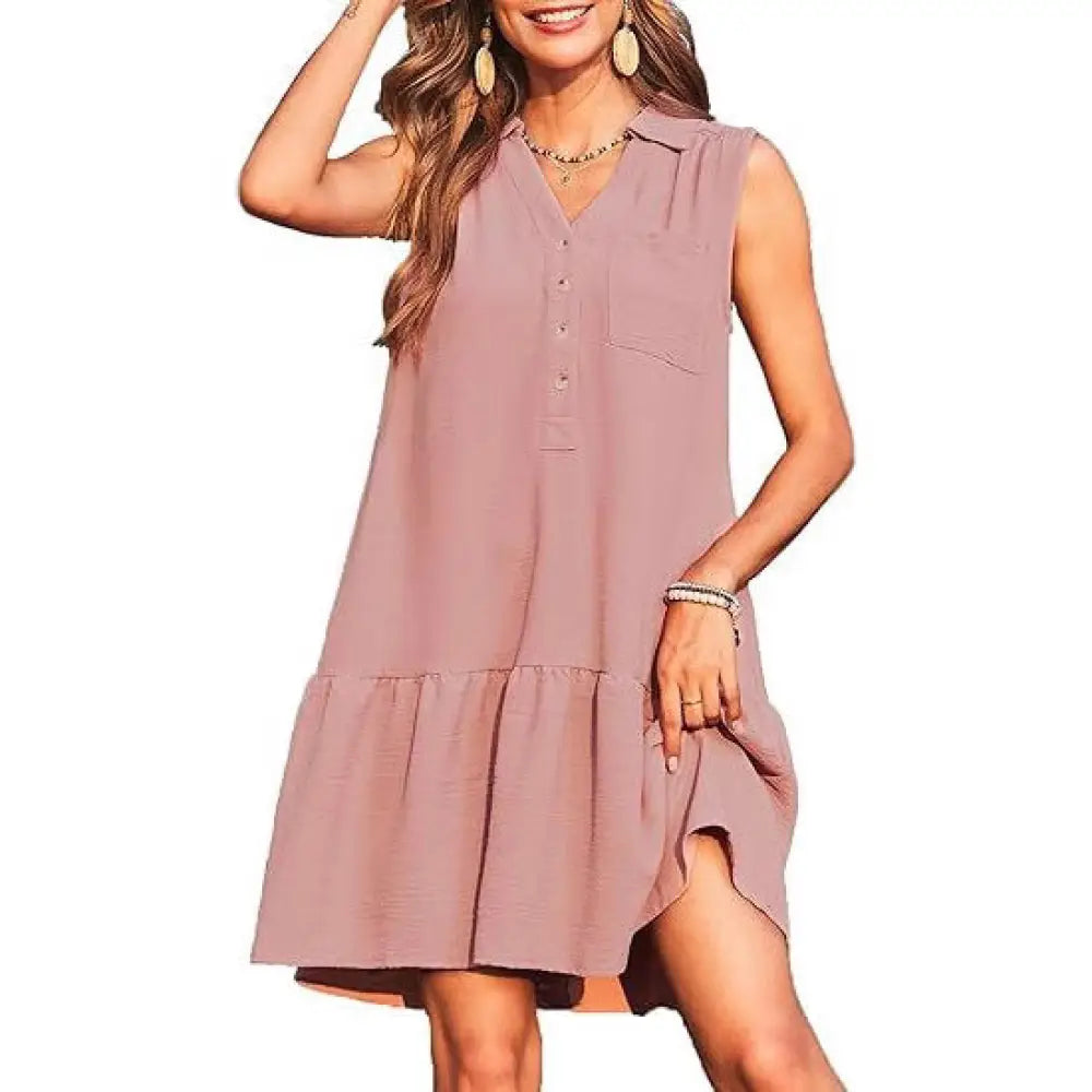 Tiered V-neck Sleeveless Button Front Summer Dress