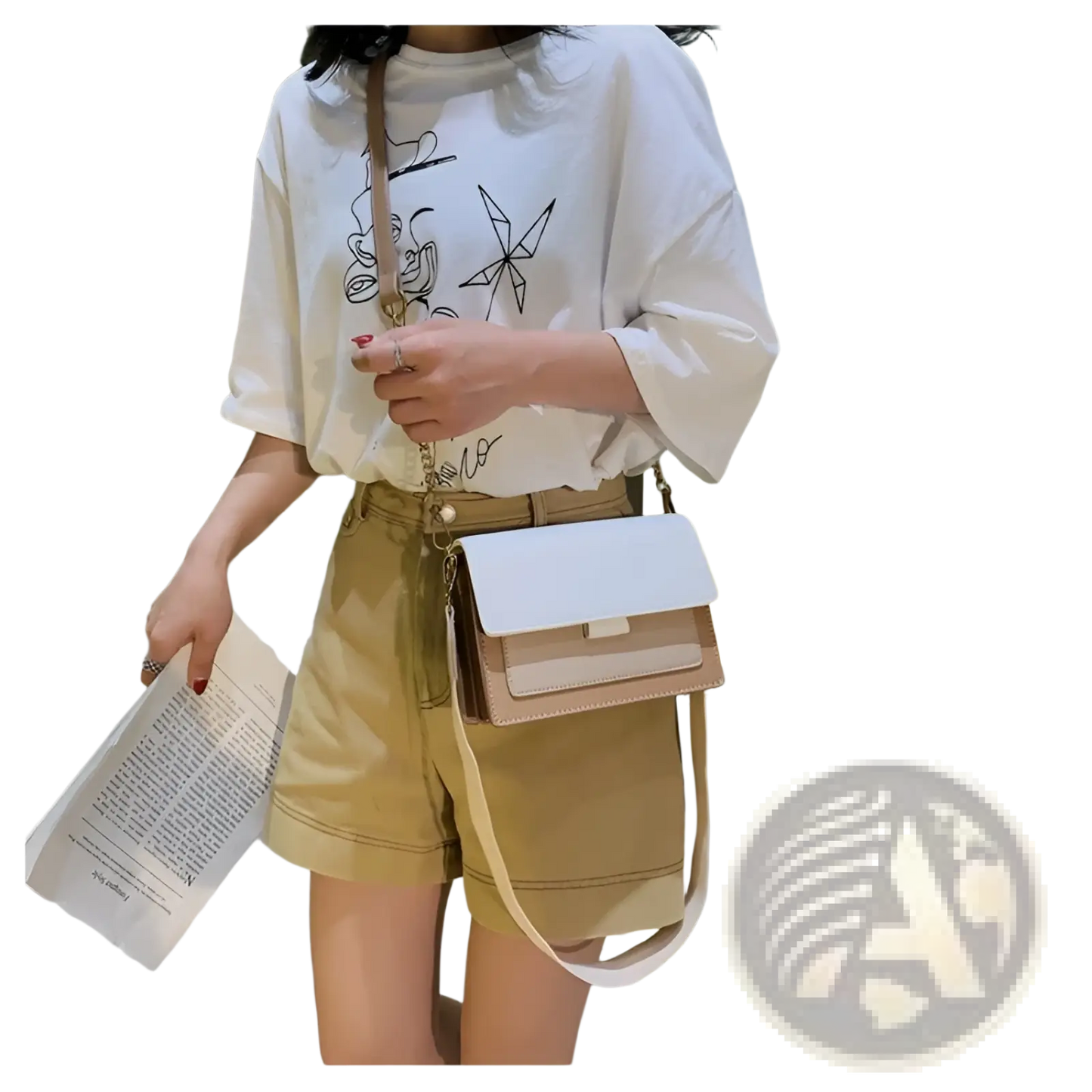 Square Crossbody Bag Two-tone Faux Leather Gold Chain