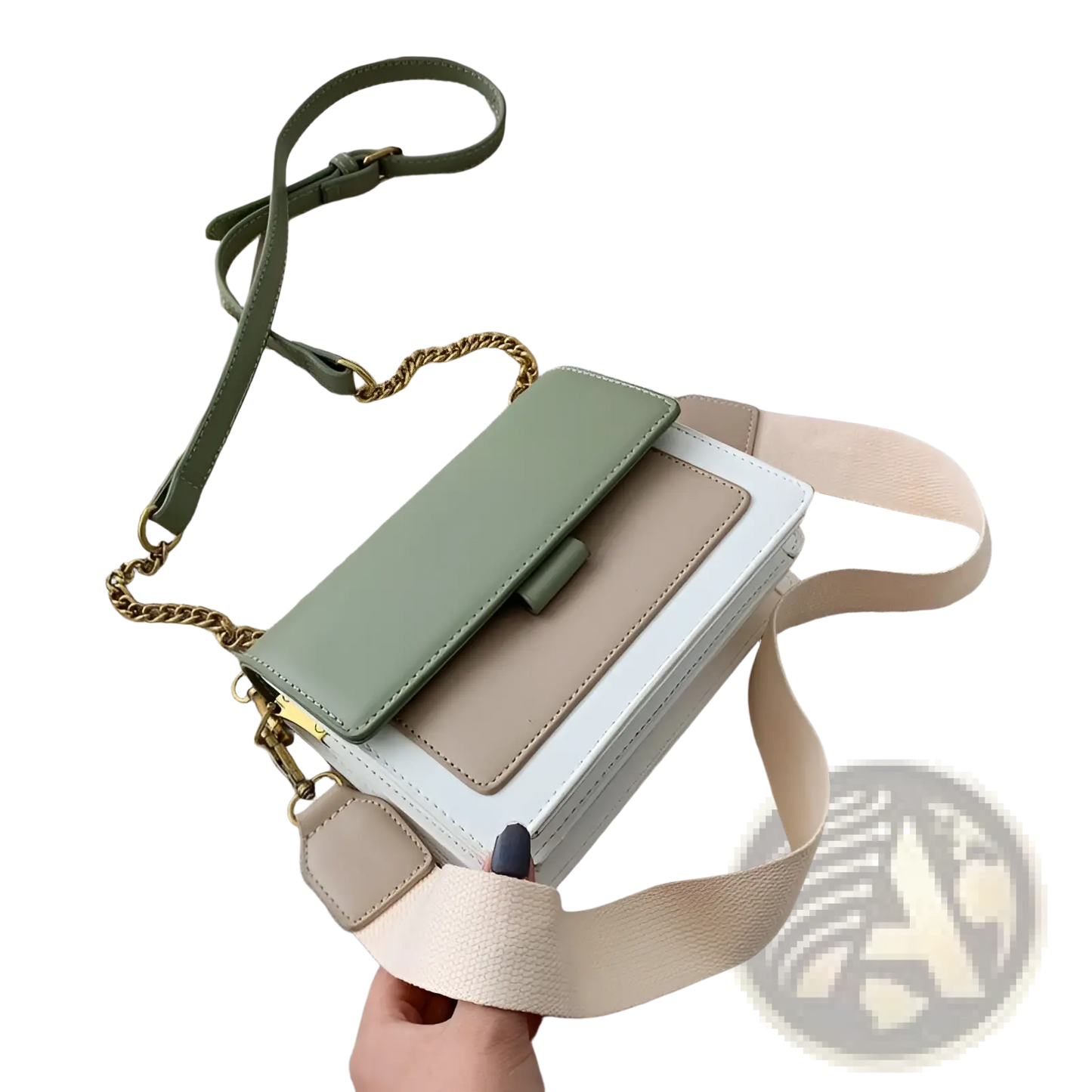 Square Crossbody Bag Two-tone Faux Leather Gold Chain