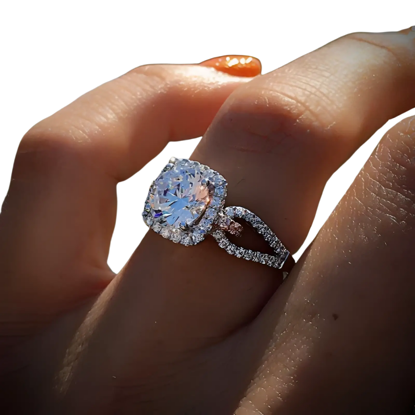 Square Cut Diamond Halo Engagement Ring in Silver