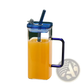 Square Glass Cup with Lid and Straw 12oz