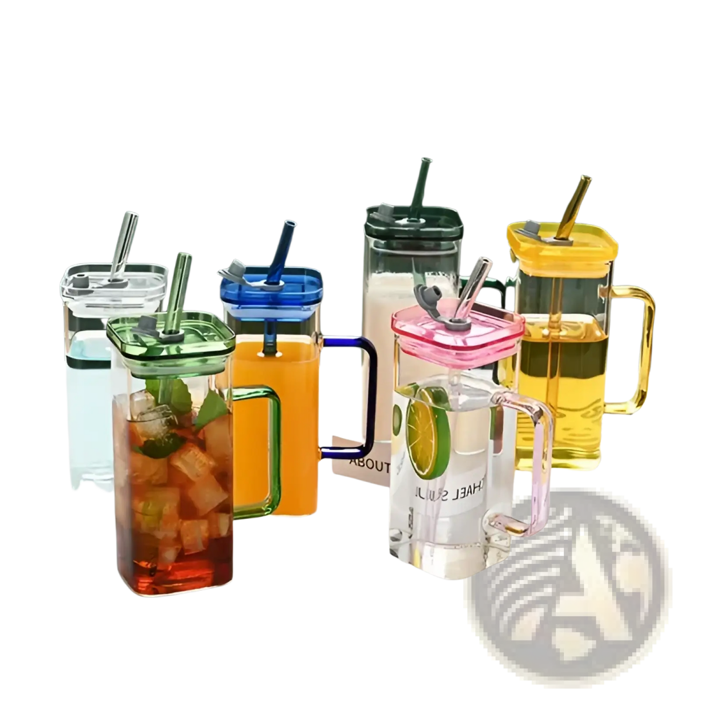 Square Glass Cup with Lid and Straw 12oz