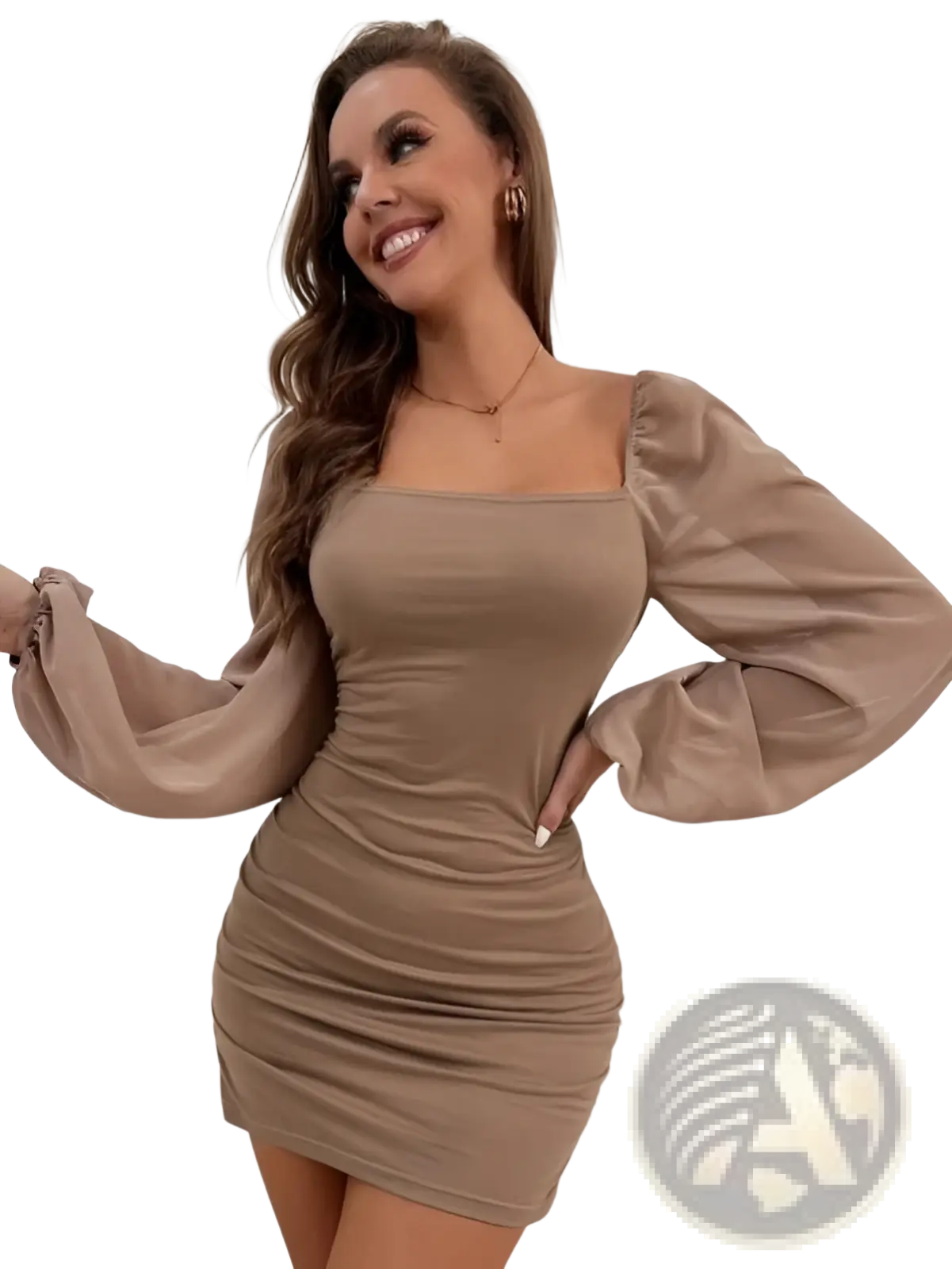 Square Neck Lantern Sleeve Slim Mini Dress