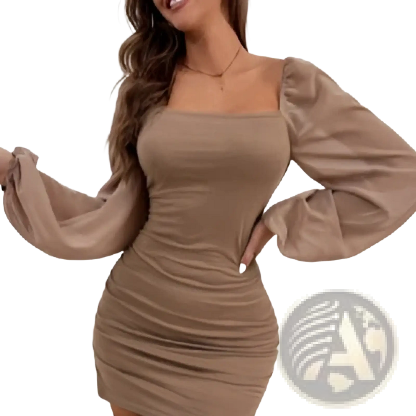 Square Neck Lantern Sleeve Slim Mini Dress