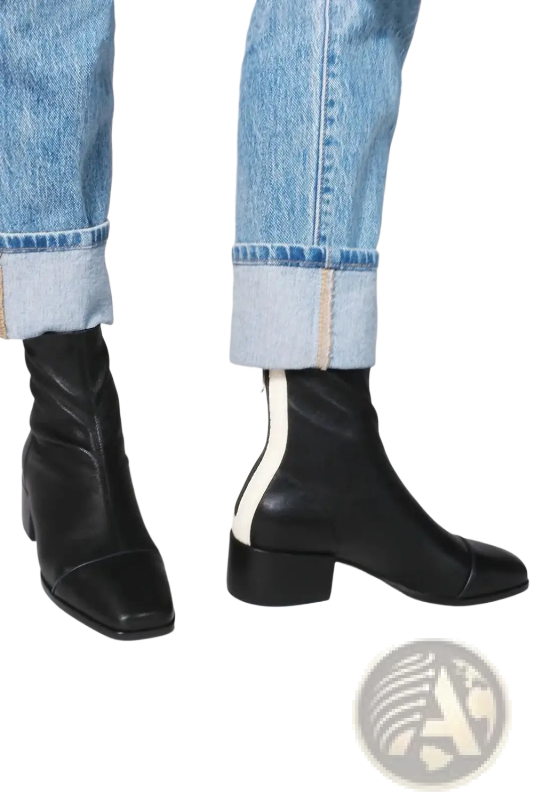 Square Toe Ankle Boots with White Contrast Zipper