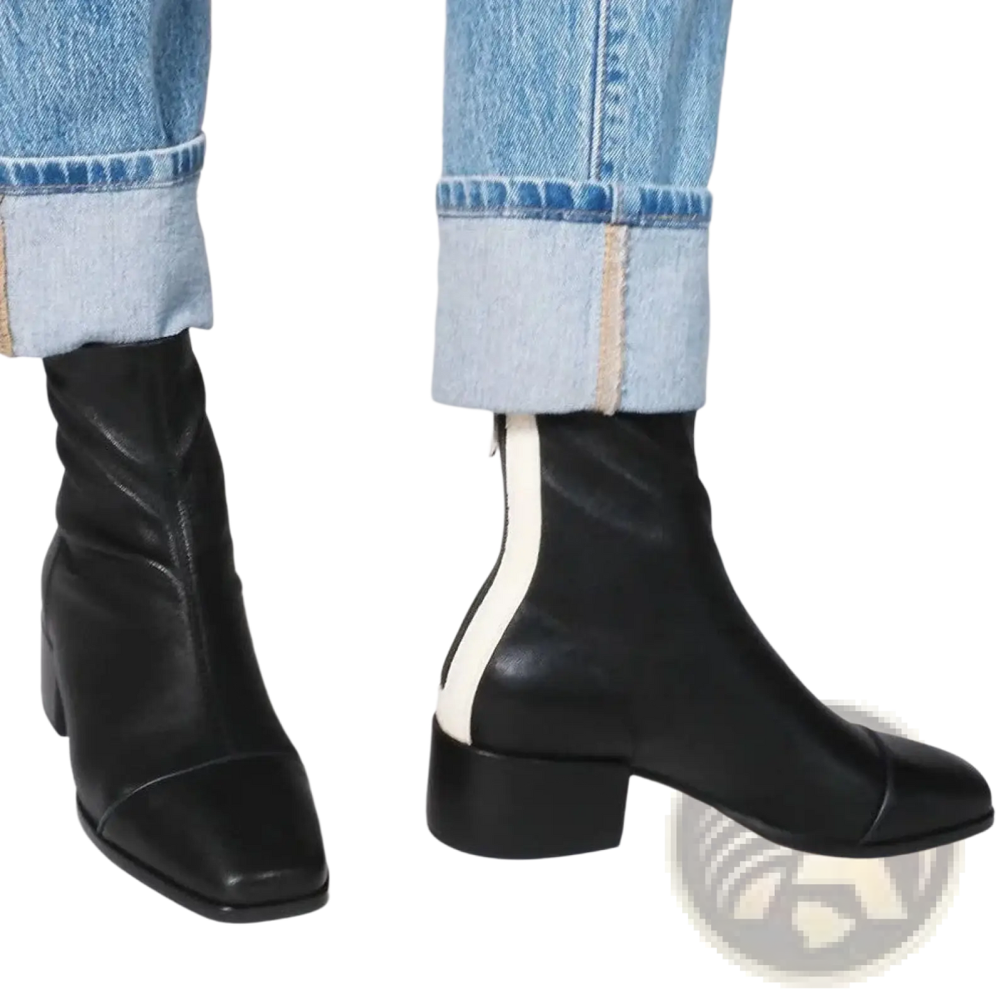 Square Toe Ankle Boots with White Contrast Zipper