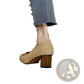 Square Toe Leather Pumps with Gold Buckle Detail