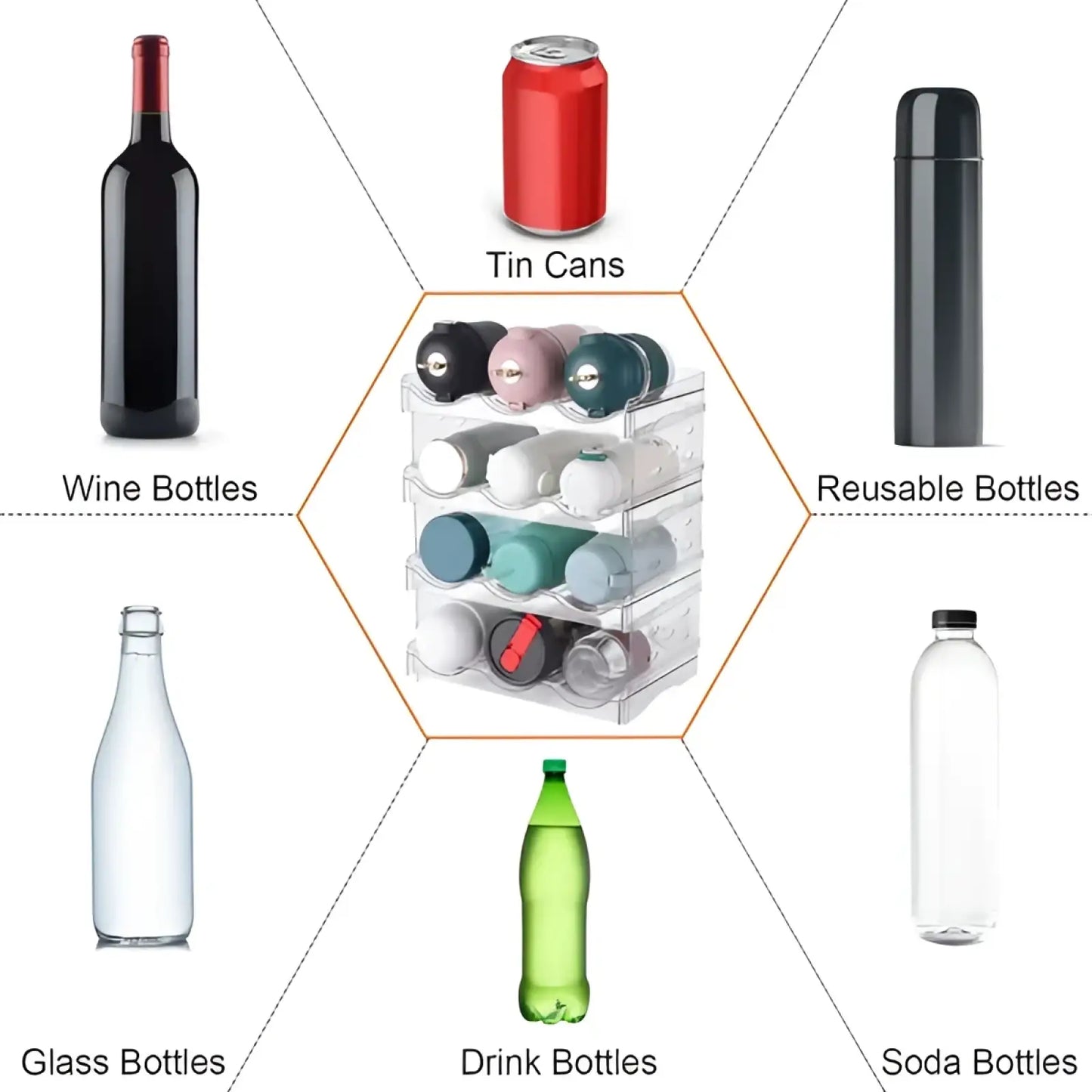 Stackable 12 Bottle Storage Rack 4 Tier Water Bottle Holder