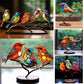 Vibrant Stained Glass Birds on Branch Figurine Home Decor