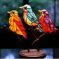 Vibrant Stained Glass Birds on Branch Figurine Home Decor