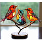 Vibrant Stained Glass Birds on Branch Figurine Home Decor