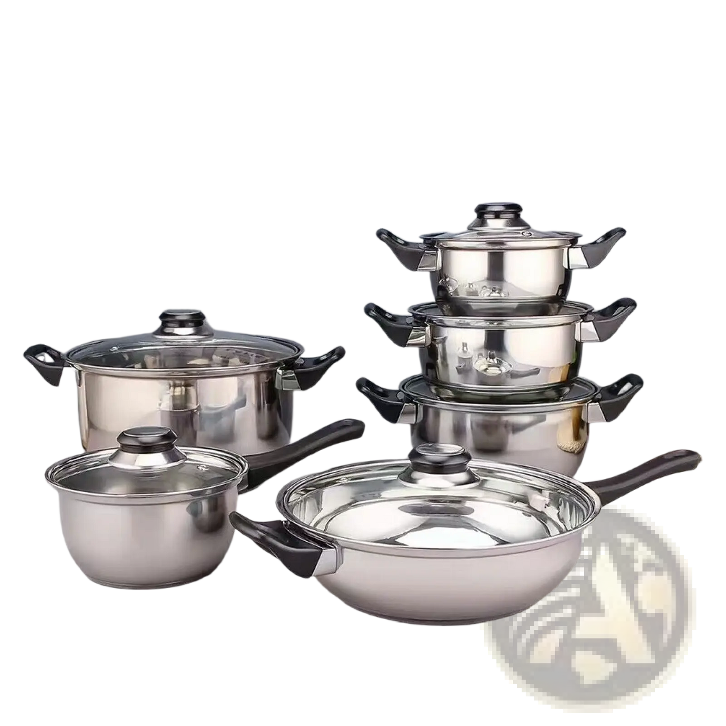Stainless Steel Cookware Set 12 Piece with Glass Lids