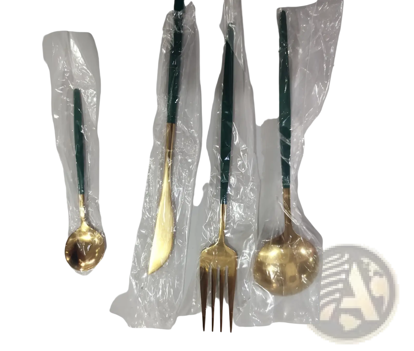 Stainless Steel Cutlery Set with Green Gold Handles