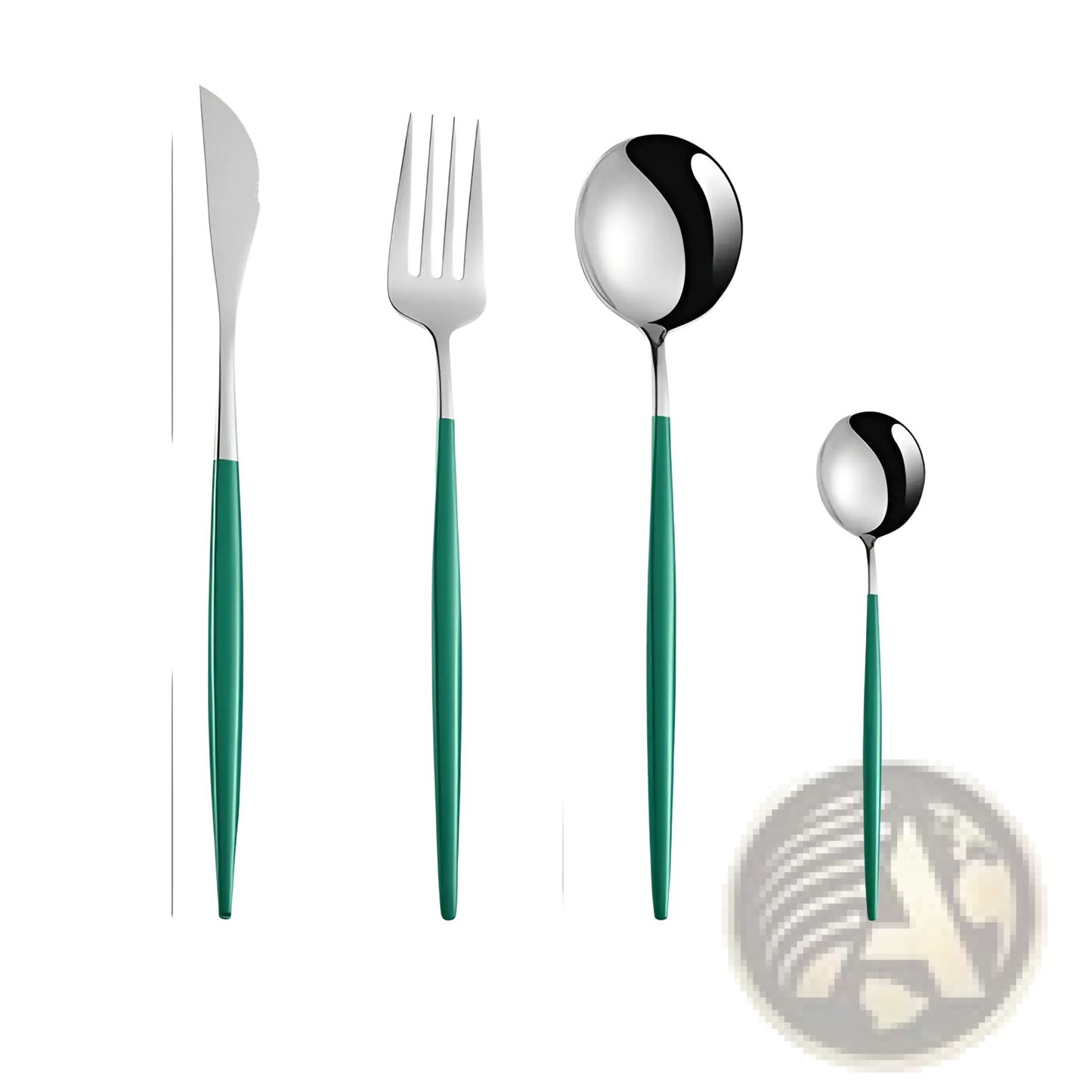 Stainless Steel Cutlery Set with Green Gold Handles